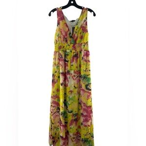NWT Chaudry V Neck Sleeveless Floral Yellow Dress